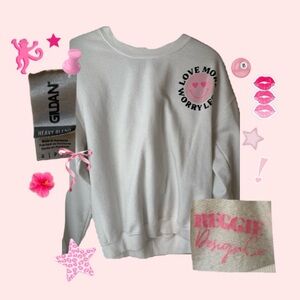 Love More Worry Less White and Pink Women's Sweatshirt